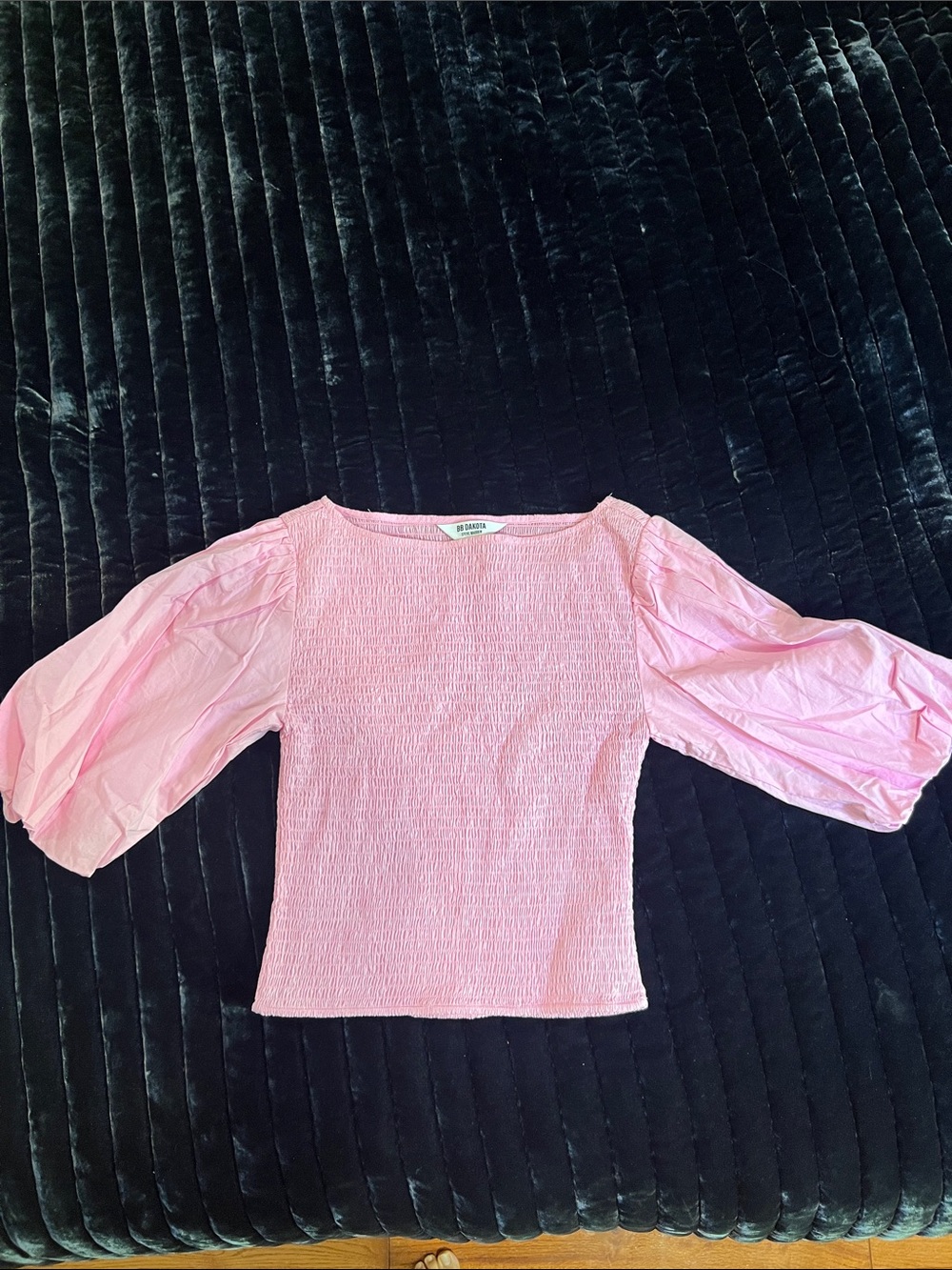 Steve Madden Light Pink Smocked Puff-Sleeve Top
